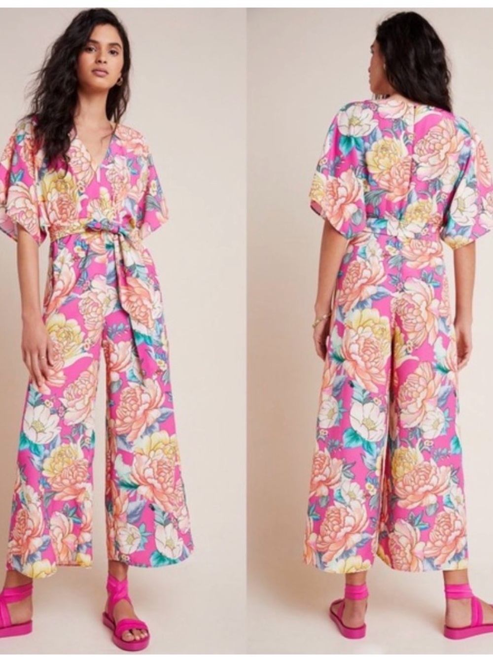 FARM Rio Pink Multicolor Floral Cropped Wide-Leg Jumpsuit